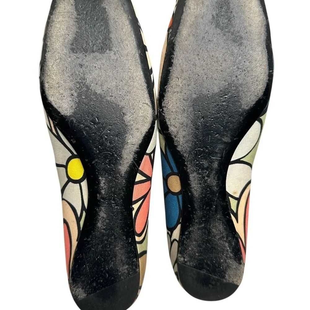 Roger Vivier Floral Multicolor Flats with Gold Buckle, size 7.5